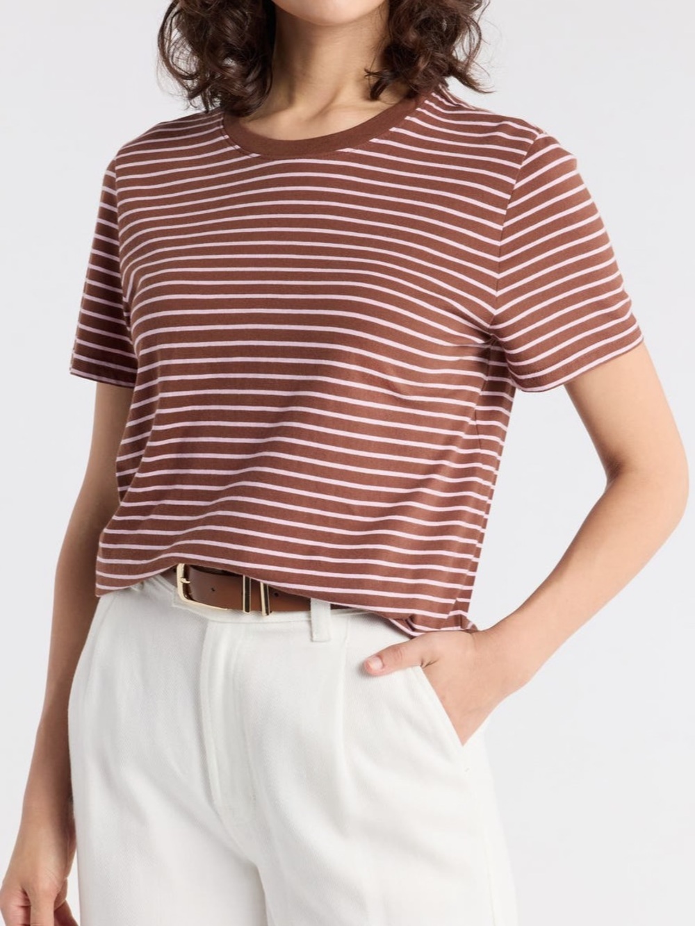 1901 Brown and pink Striped Short-Sleeve Tee